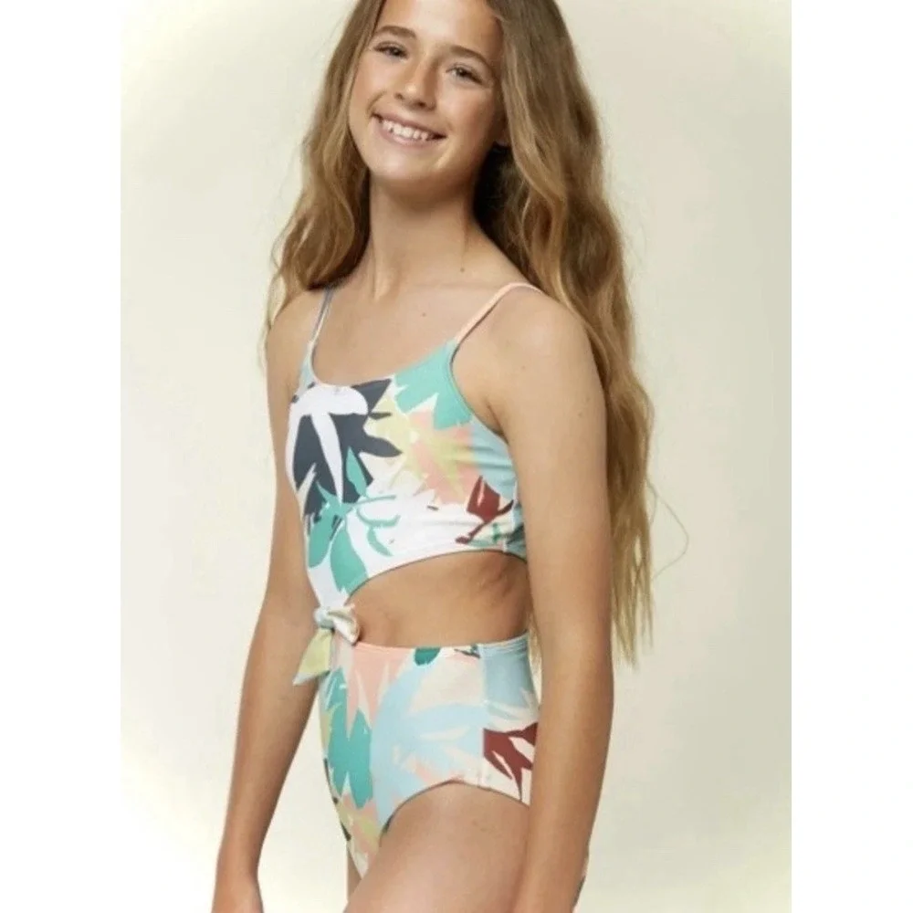 O'NEILL Girls Atlas Knot One Piece Botanical Print Swimsuit Sz 10